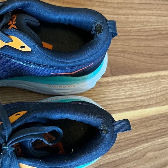 Hoka Bondi 8 Navy and Aqua Athletic Shoes - Picture 3 of 6